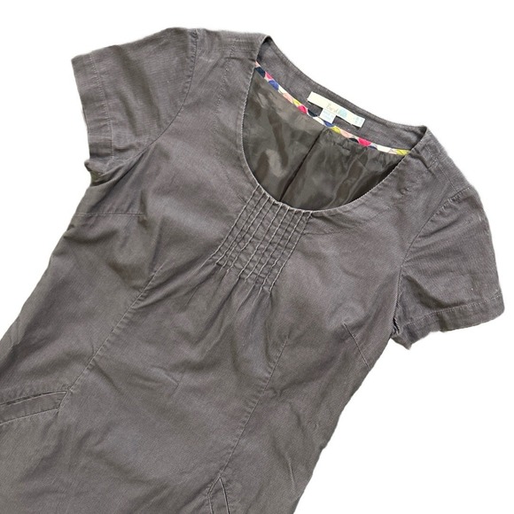 Boden Women's Grey Corduroy Dress‎ Pintucks Pockets Fully Lined Shift Size US 4R - Picture 1 of 8